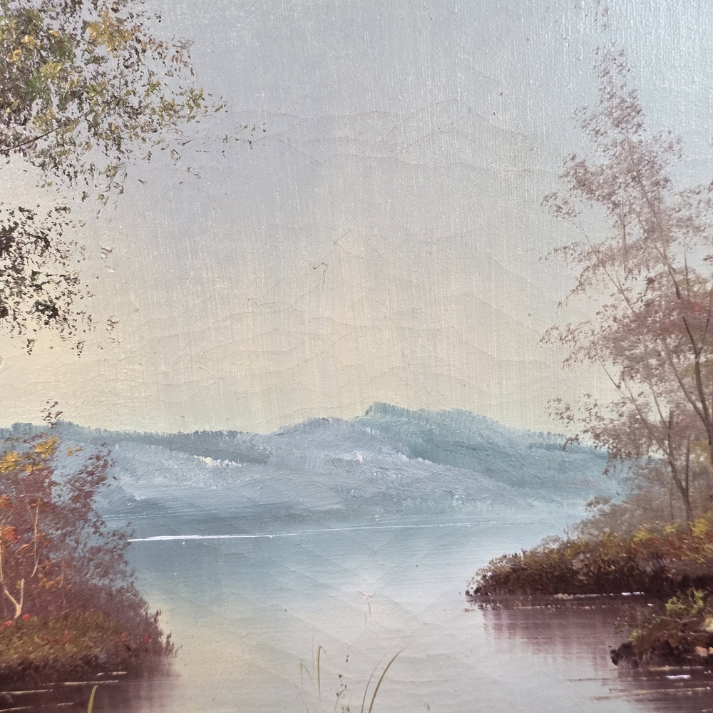 Vintage Signed Oil Painting Landscape River Forest Autumn Canvas 16"x20" - Picture 6 of 11